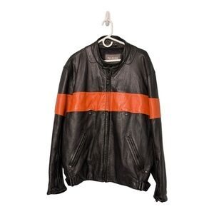 Wilsons Leather Moto Racer Jacket Black Orange Harley Stripe size XXL